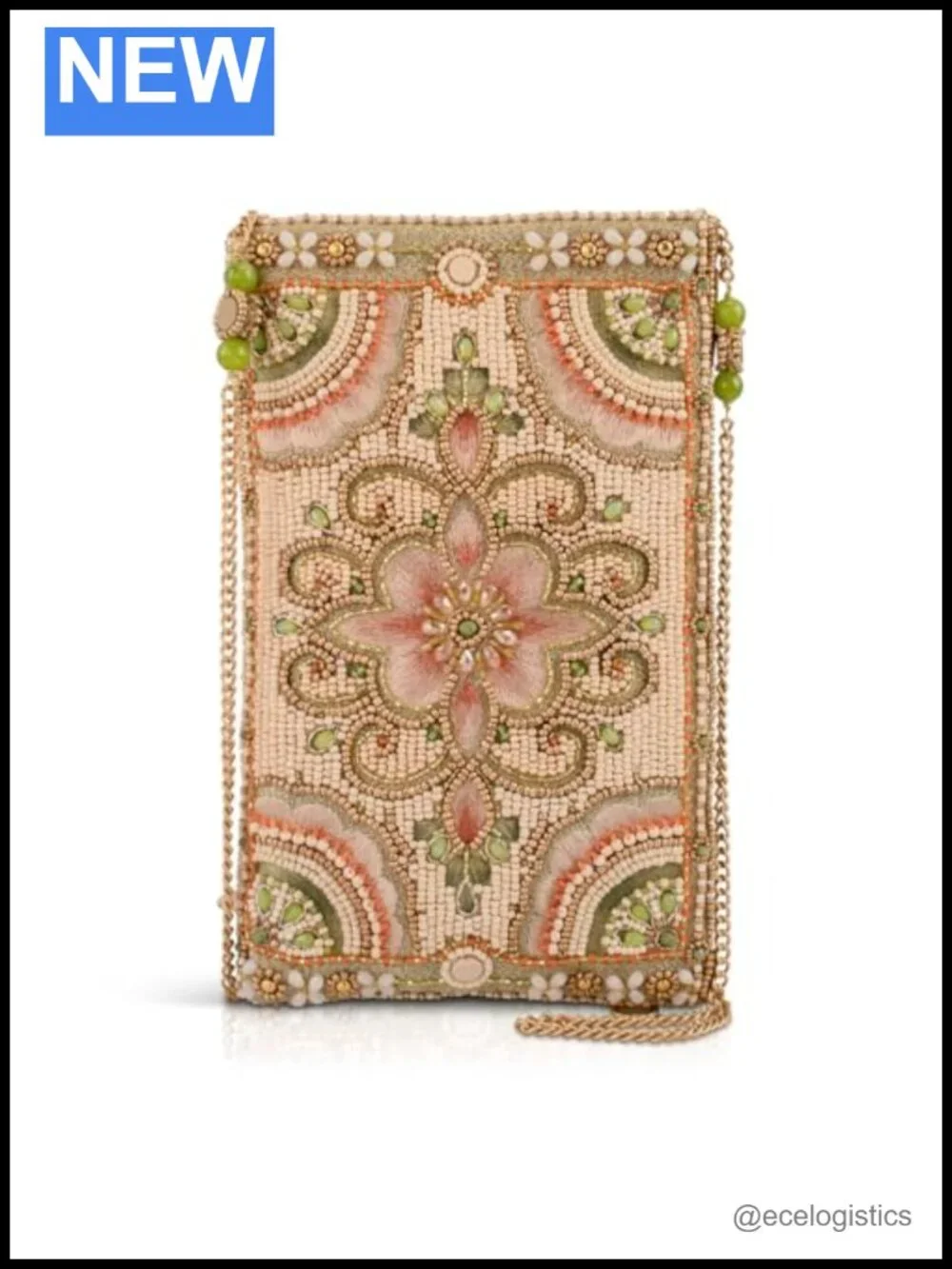 Beaded Crossbody Phone Bag with Removable Chain Strap, Floral